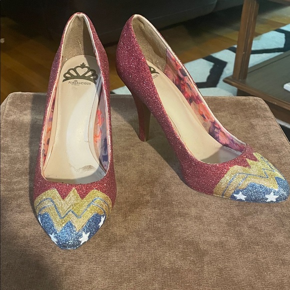 DIY Wonder Woman Glittery Red and Blue Heels - Picture 1 of 7